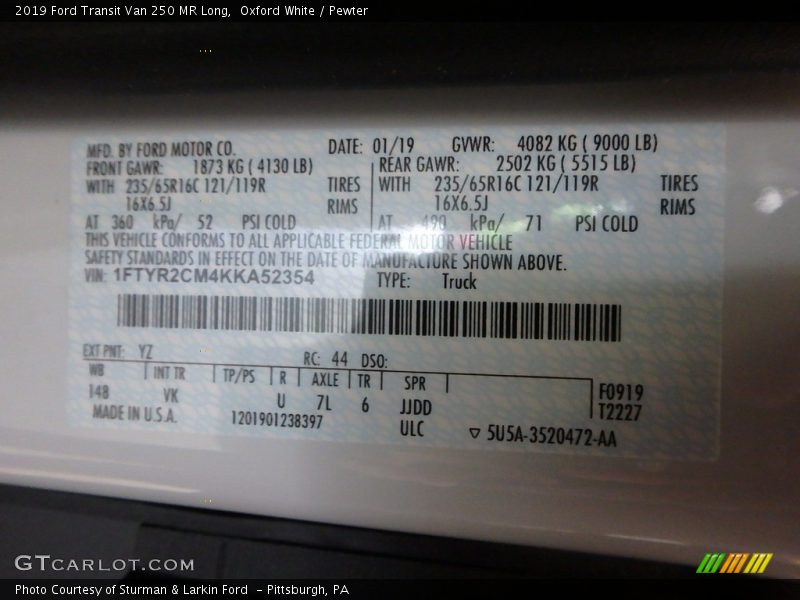 Oxford White / Pewter 2019 Ford Transit Van 250 MR Long