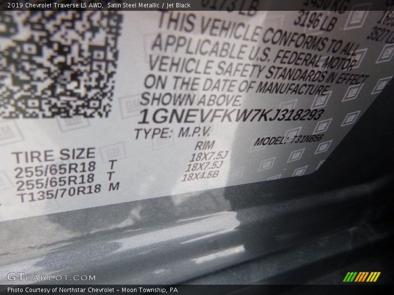 Satin Steel Metallic / Jet Black 2019 Chevrolet Traverse LS AWD