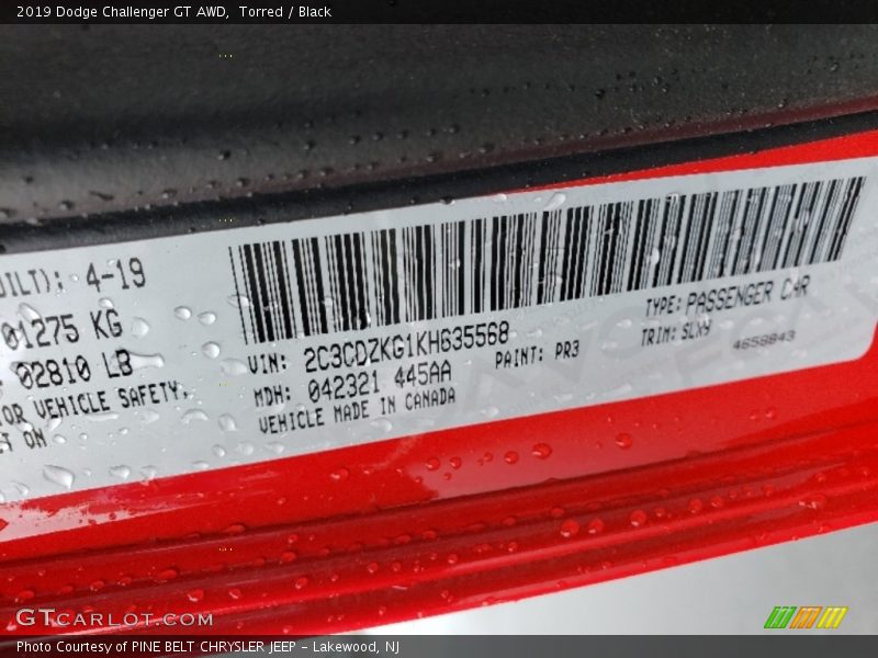 Torred / Black 2019 Dodge Challenger GT AWD