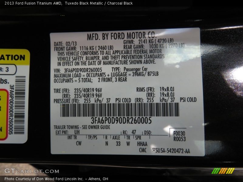 Tuxedo Black Metallic / Charcoal Black 2013 Ford Fusion Titanium AWD