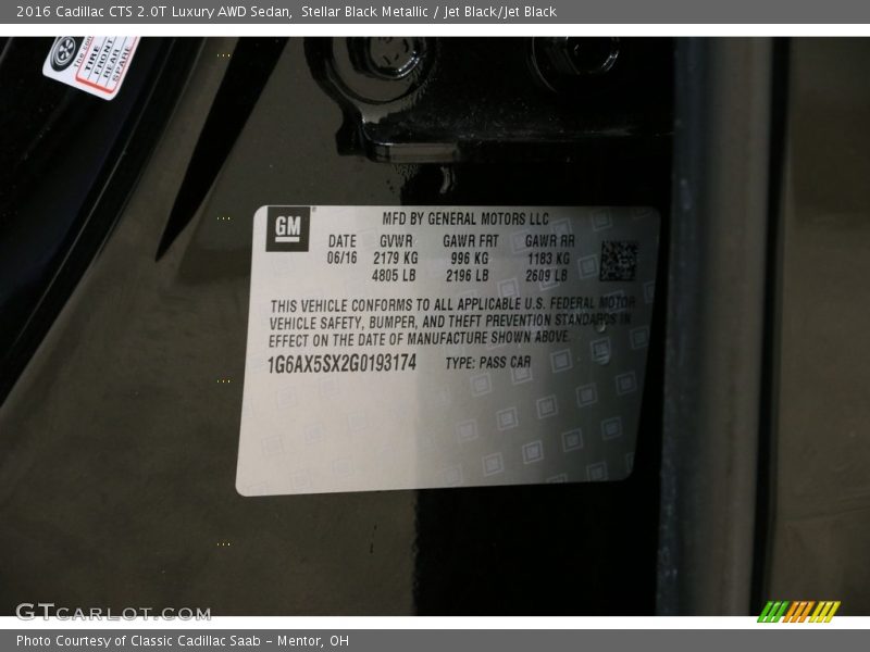 Stellar Black Metallic / Jet Black/Jet Black 2016 Cadillac CTS 2.0T Luxury AWD Sedan