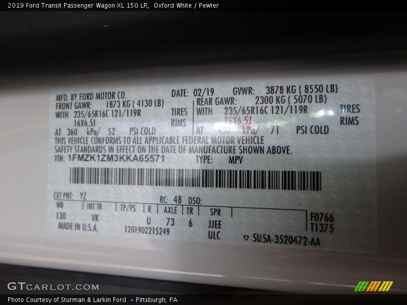 Oxford White / Pewter 2019 Ford Transit Passenger Wagon XL 150 LR