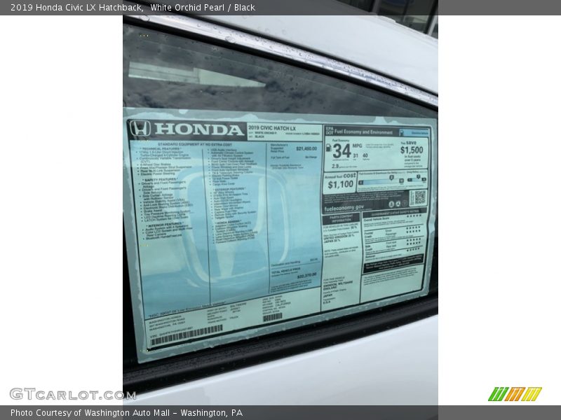 White Orchid Pearl / Black 2019 Honda Civic LX Hatchback