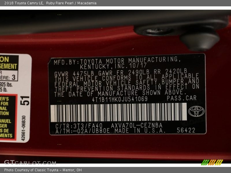 Ruby Flare Pearl / Macadamia 2018 Toyota Camry LE