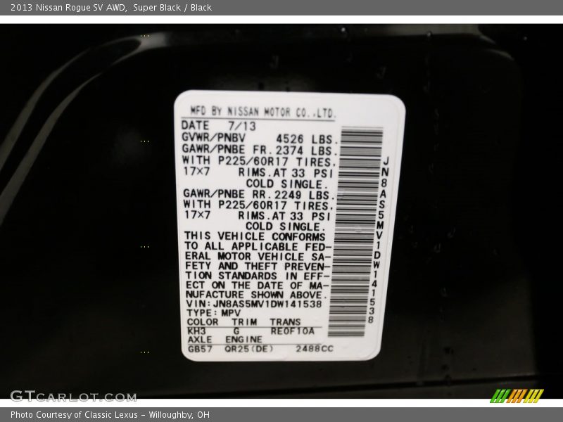 Super Black / Black 2013 Nissan Rogue SV AWD