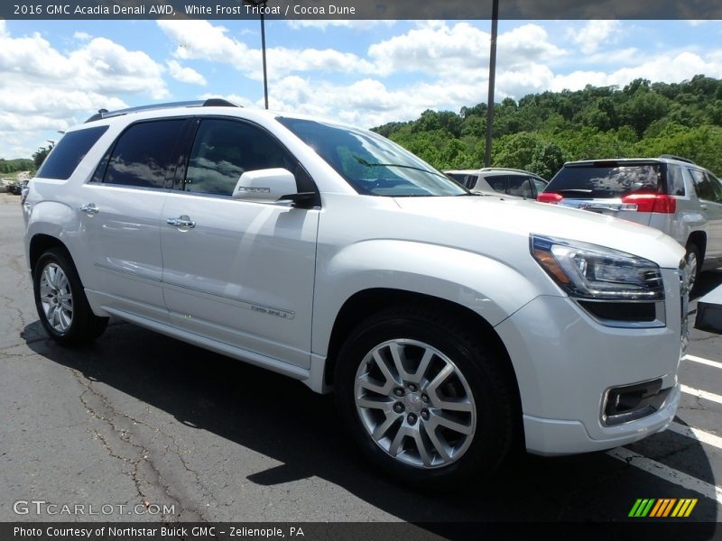 White Frost Tricoat / Cocoa Dune 2016 GMC Acadia Denali AWD