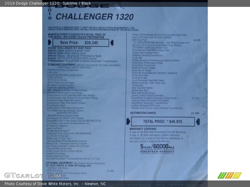 Sublime / Black 2019 Dodge Challenger 1320