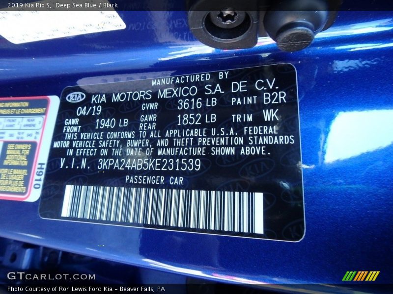 Deep Sea Blue / Black 2019 Kia Rio S