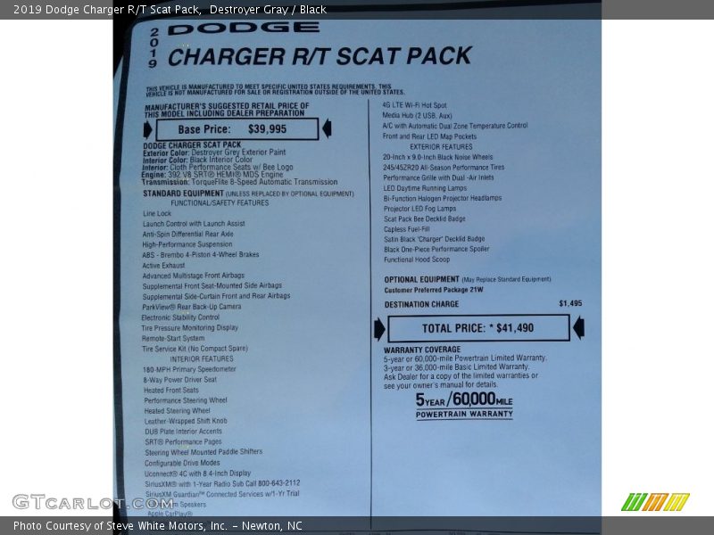 Destroyer Gray / Black 2019 Dodge Charger R/T Scat Pack