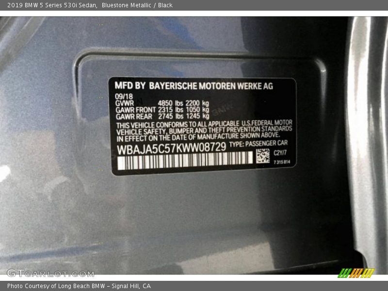 Bluestone Metallic / Black 2019 BMW 5 Series 530i Sedan