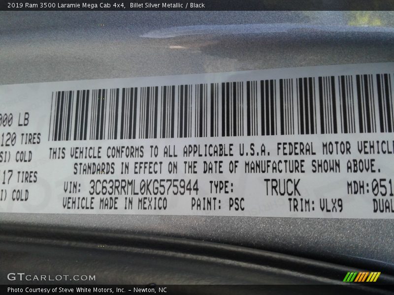2019 3500 Laramie Mega Cab 4x4 Billet Silver Metallic Color Code PSC