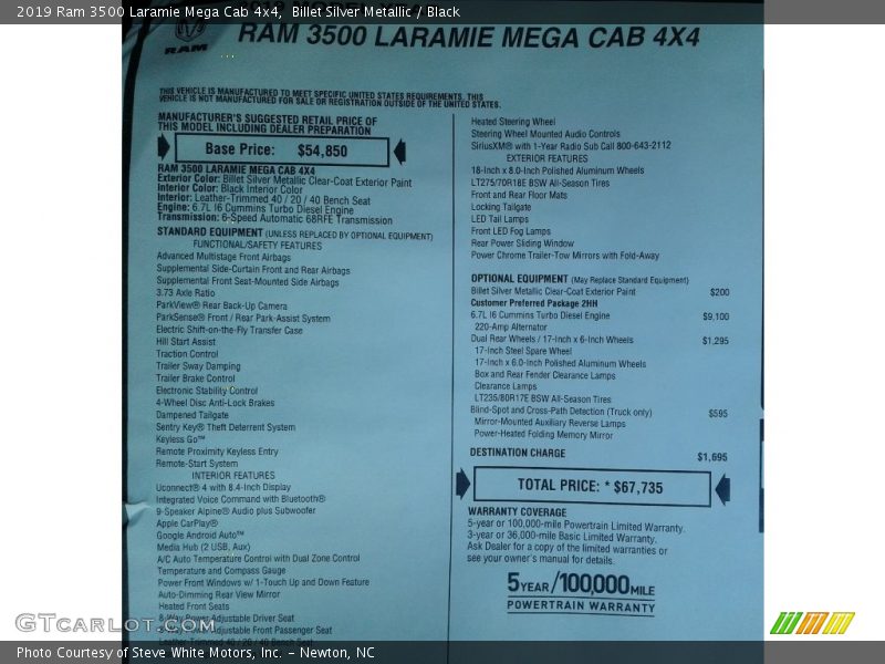  2019 3500 Laramie Mega Cab 4x4 Window Sticker