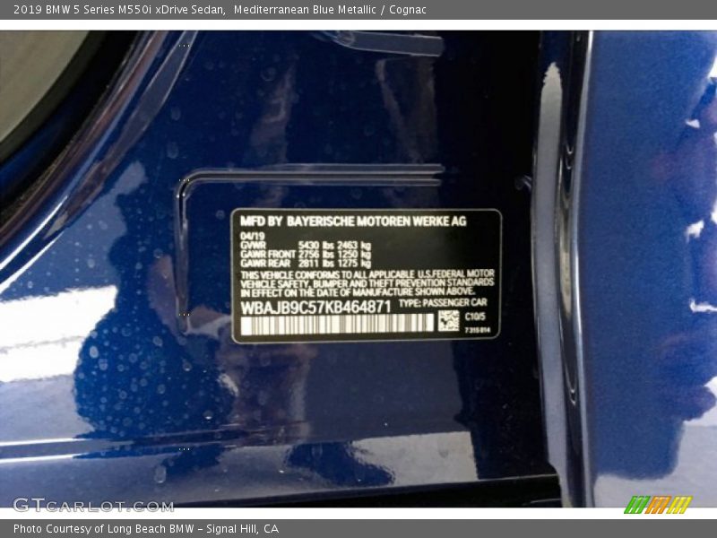 Mediterranean Blue Metallic / Cognac 2019 BMW 5 Series M550i xDrive Sedan