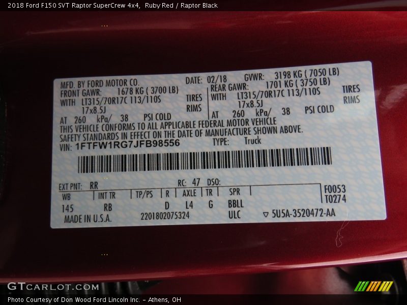 Ruby Red / Raptor Black 2018 Ford F150 SVT Raptor SuperCrew 4x4