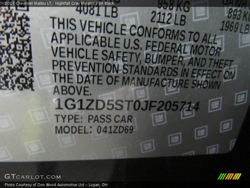 Nightfall Gray Metallic / Jet Black 2018 Chevrolet Malibu LT