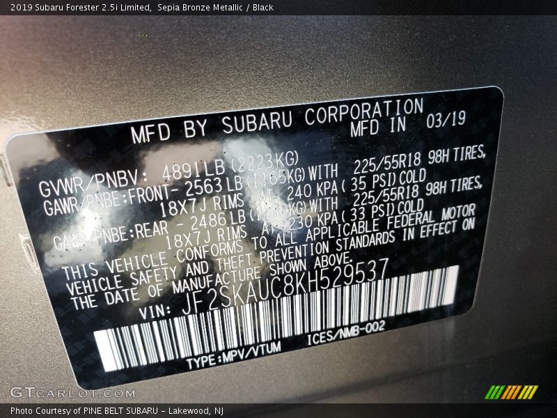 Sepia Bronze Metallic / Black 2019 Subaru Forester 2.5i Limited