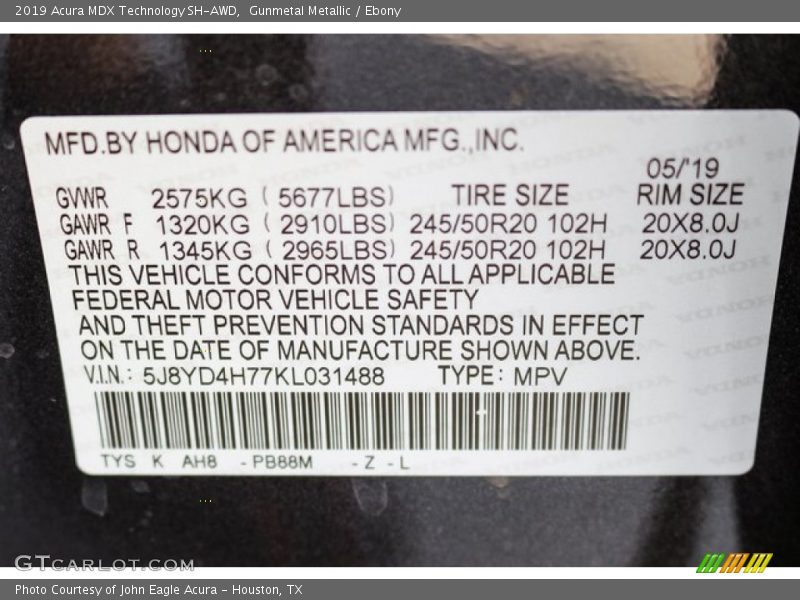 Gunmetal Metallic / Ebony 2019 Acura MDX Technology SH-AWD