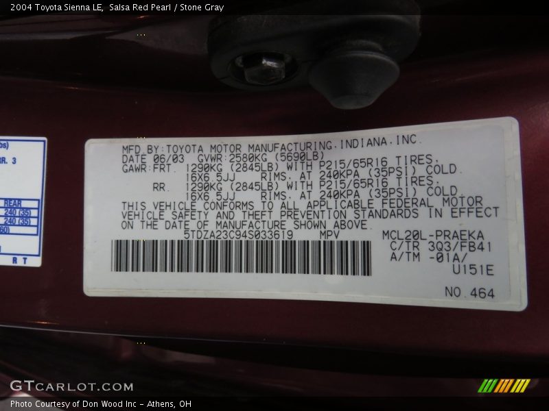 Salsa Red Pearl / Stone Gray 2004 Toyota Sienna LE