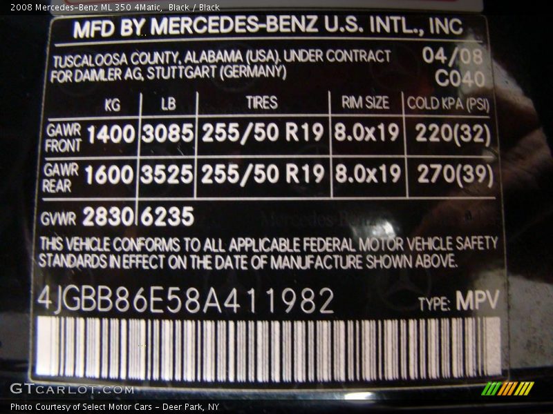 Black / Black 2008 Mercedes-Benz ML 350 4Matic