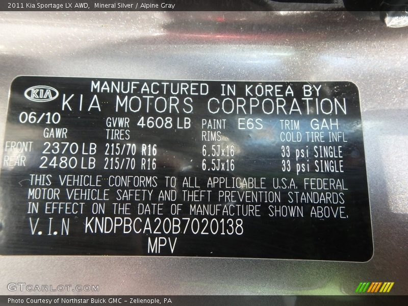 Mineral Silver / Alpine Gray 2011 Kia Sportage LX AWD