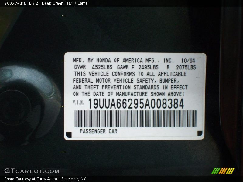 Deep Green Pearl / Camel 2005 Acura TL 3.2