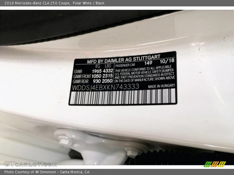 Polar White / Black 2019 Mercedes-Benz CLA 250 Coupe