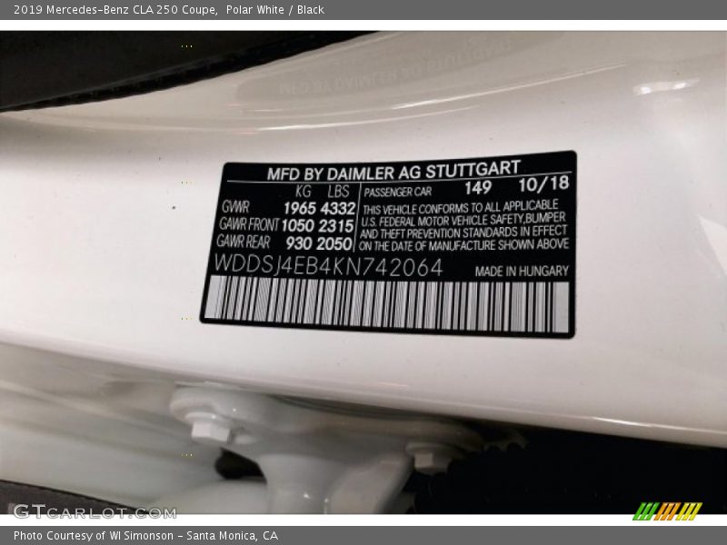 Polar White / Black 2019 Mercedes-Benz CLA 250 Coupe