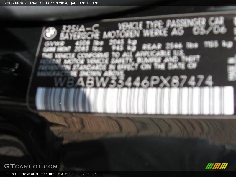 Jet Black / Black 2006 BMW 3 Series 325i Convertible