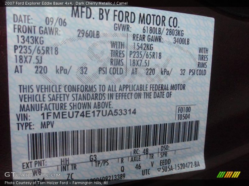 Dark Cherry Metallic / Camel 2007 Ford Explorer Eddie Bauer 4x4