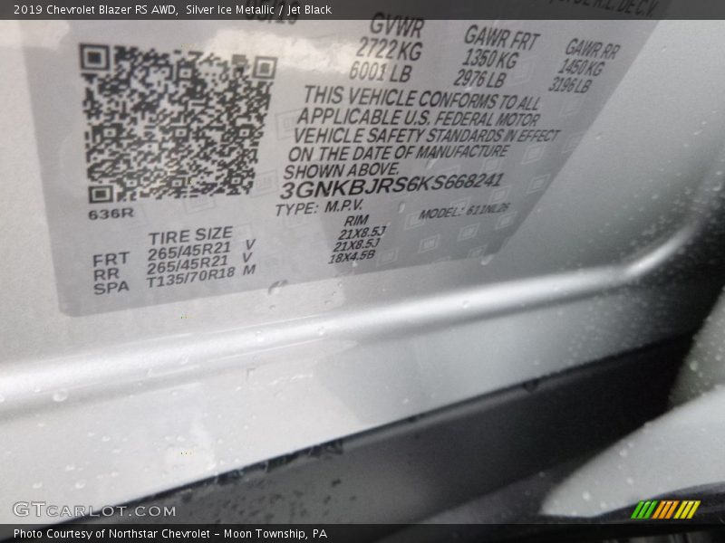 Silver Ice Metallic / Jet Black 2019 Chevrolet Blazer RS AWD