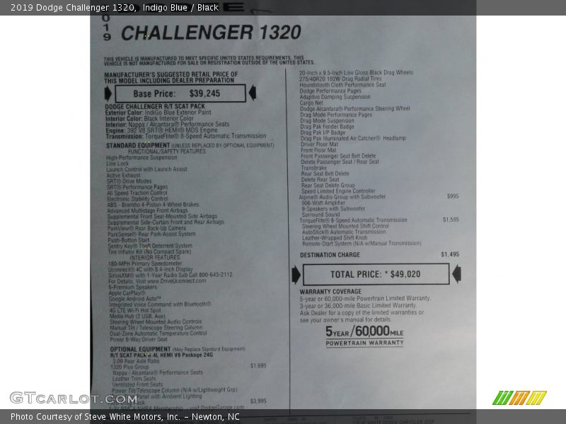 Indigo Blue / Black 2019 Dodge Challenger 1320