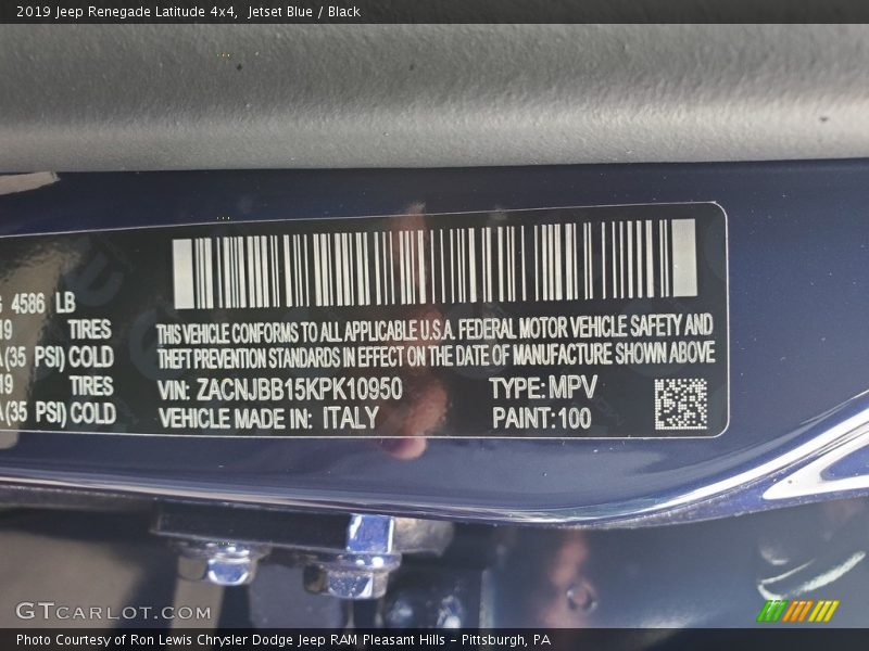2019 Renegade Latitude 4x4 Jetset Blue Color Code 100