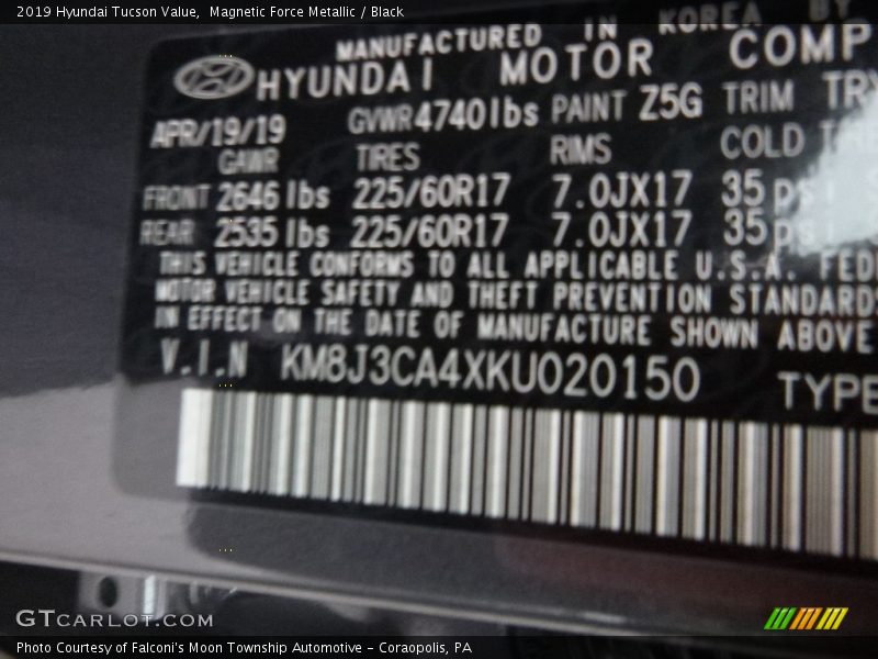 Magnetic Force Metallic / Black 2019 Hyundai Tucson Value