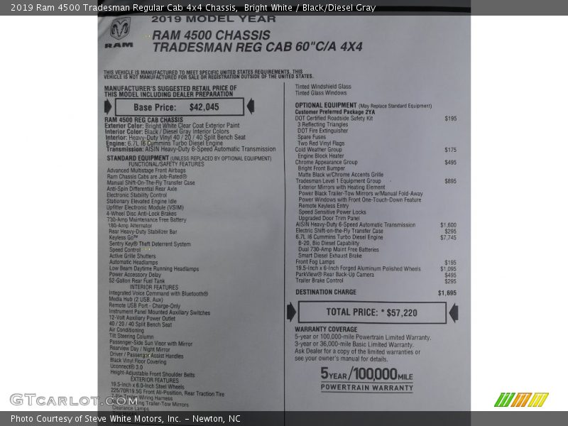 Bright White / Black/Diesel Gray 2019 Ram 4500 Tradesman Regular Cab 4x4 Chassis