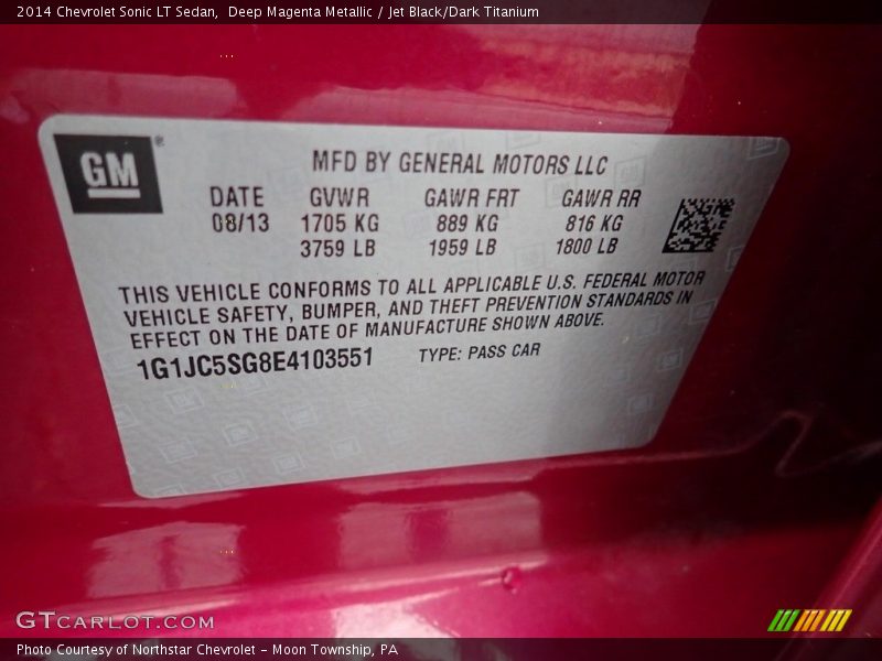 Deep Magenta Metallic / Jet Black/Dark Titanium 2014 Chevrolet Sonic LT Sedan