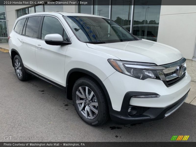 White Diamond Pearl / Beige 2019 Honda Pilot EX-L AWD