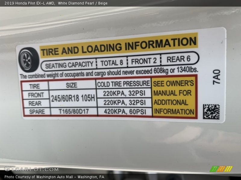 White Diamond Pearl / Beige 2019 Honda Pilot EX-L AWD