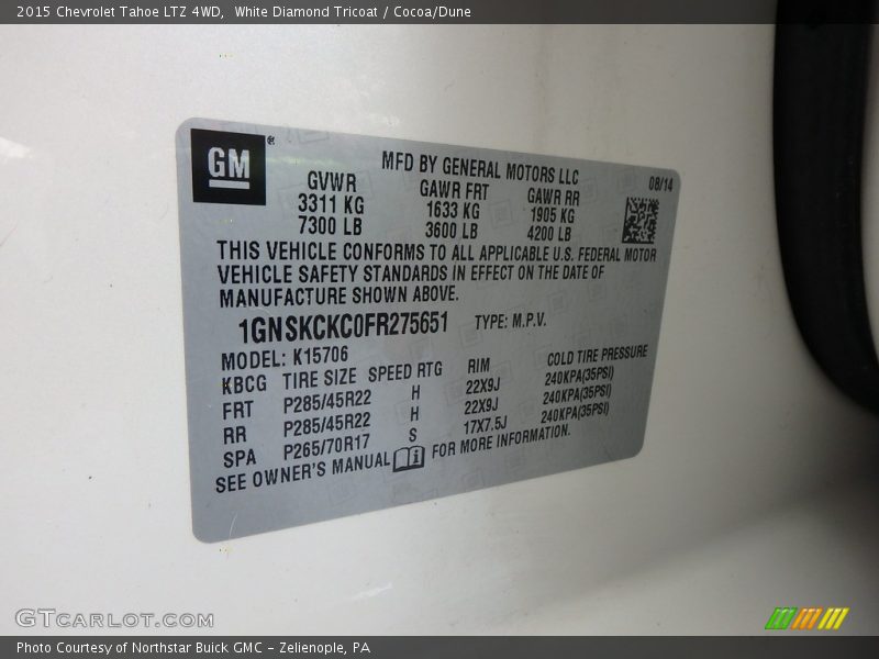 White Diamond Tricoat / Cocoa/Dune 2015 Chevrolet Tahoe LTZ 4WD