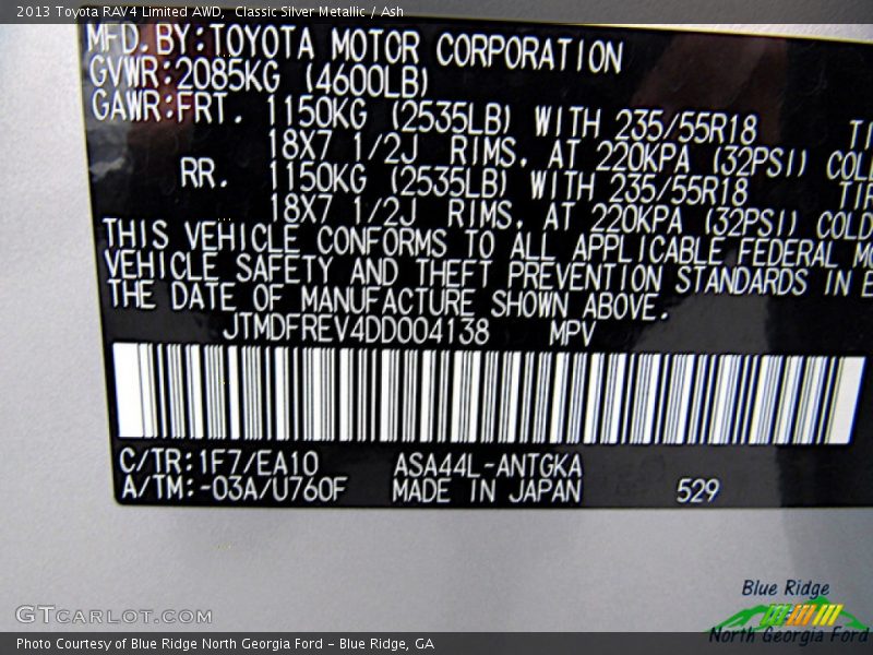 Classic Silver Metallic / Ash 2013 Toyota RAV4 Limited AWD