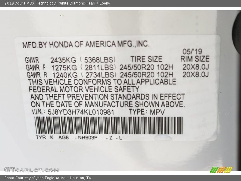 White Diamond Pearl / Ebony 2019 Acura MDX Technology