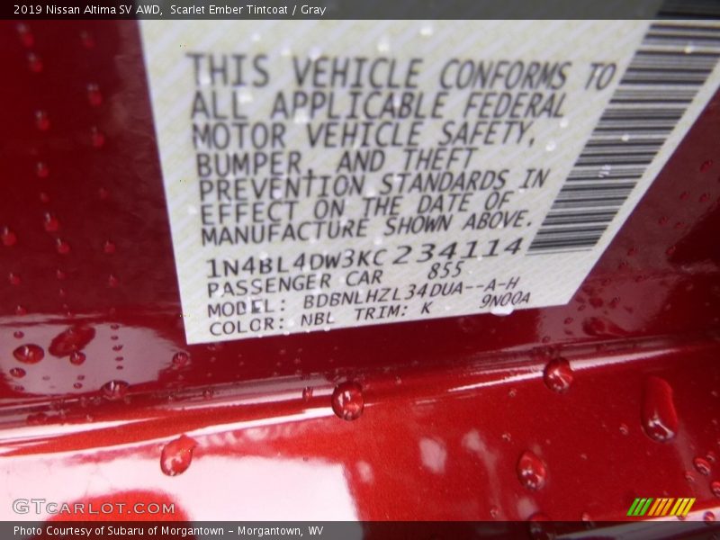 Scarlet Ember Tintcoat / Gray 2019 Nissan Altima SV AWD