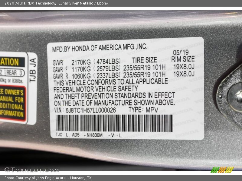 Lunar Silver Metallic / Ebony 2020 Acura RDX Technology