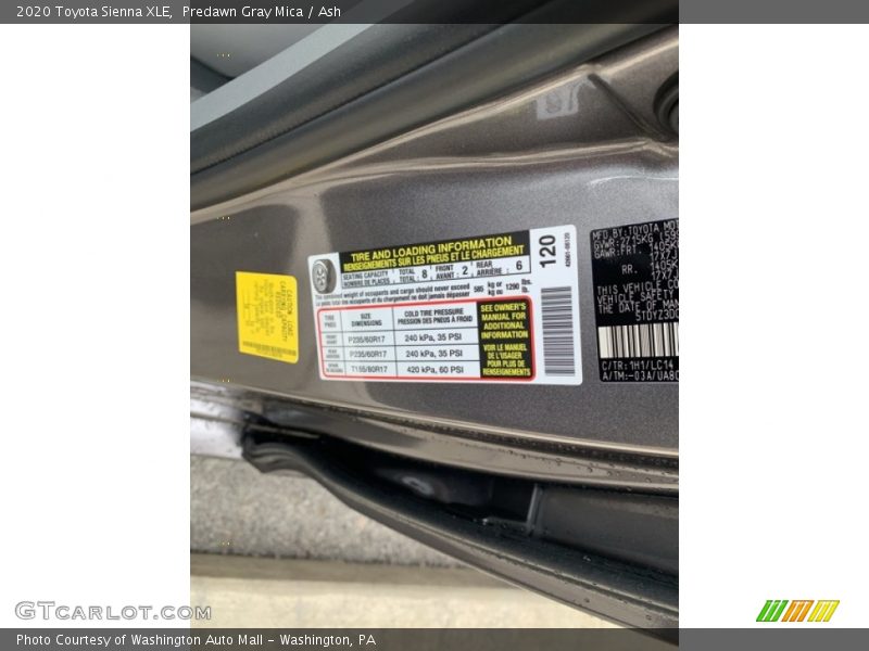 Predawn Gray Mica / Ash 2020 Toyota Sienna XLE