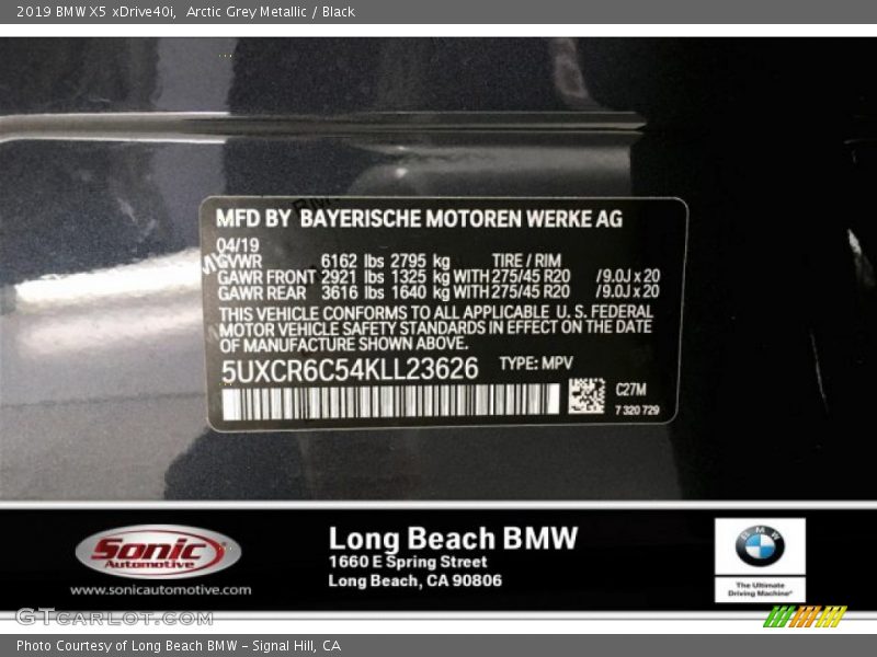 Arctic Grey Metallic / Black 2019 BMW X5 xDrive40i