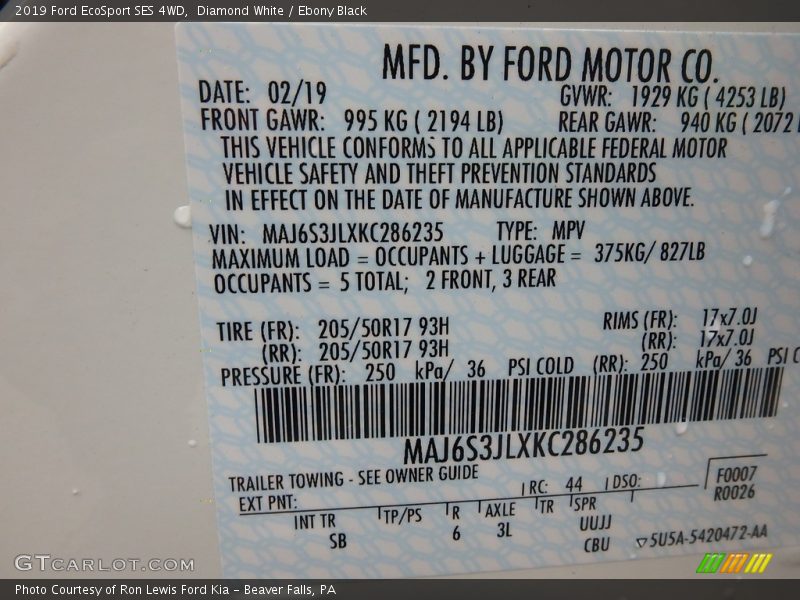 Diamond White / Ebony Black 2019 Ford EcoSport SES 4WD