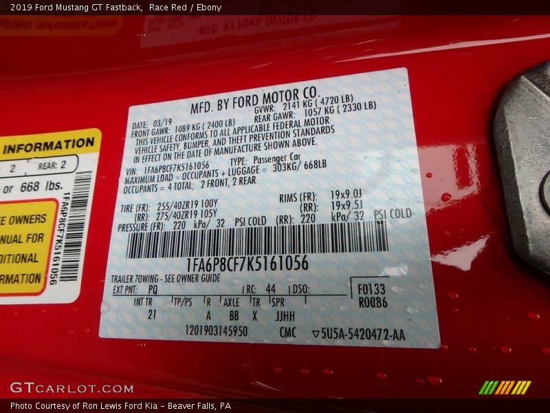 2019 Mustang GT Fastback Race Red Color Code PQ