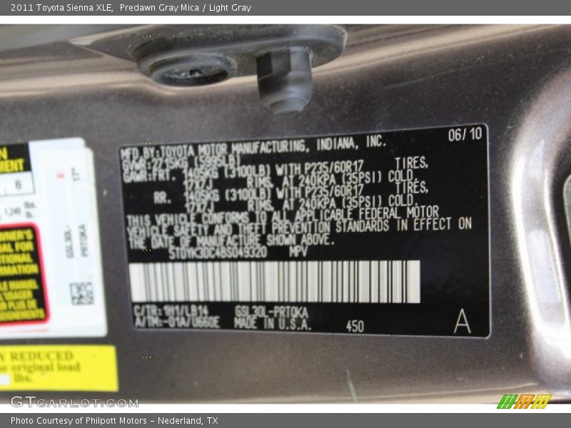 Predawn Gray Mica / Light Gray 2011 Toyota Sienna XLE