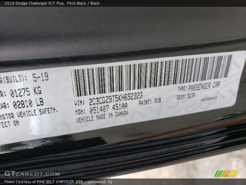 Pitch Black / Black 2019 Dodge Challenger R/T Plus