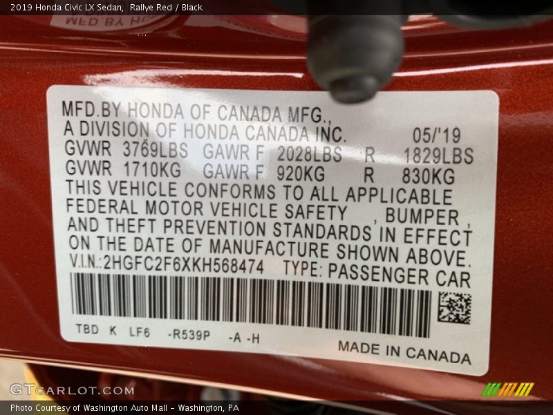 Rallye Red / Black 2019 Honda Civic LX Sedan