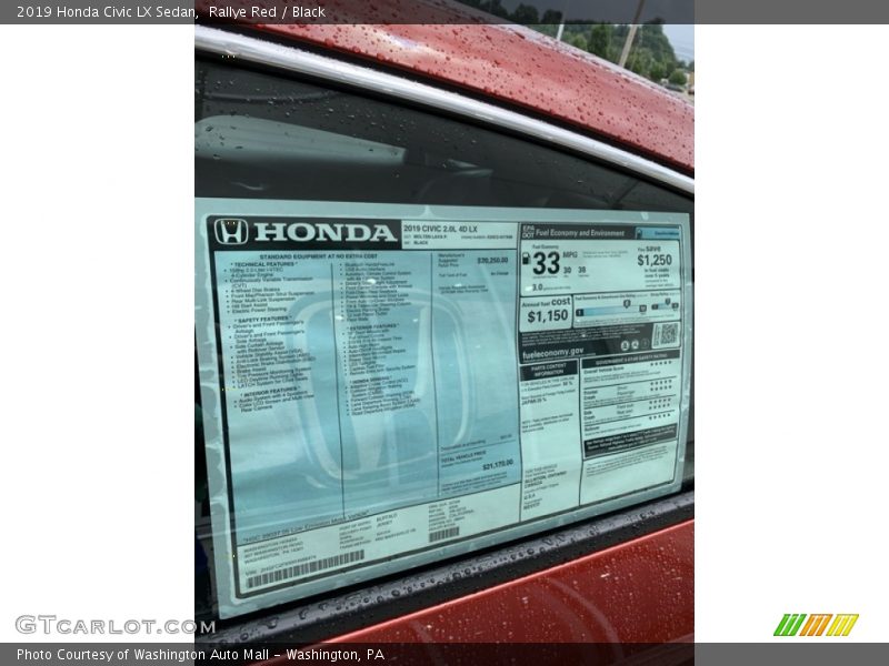Rallye Red / Black 2019 Honda Civic LX Sedan
